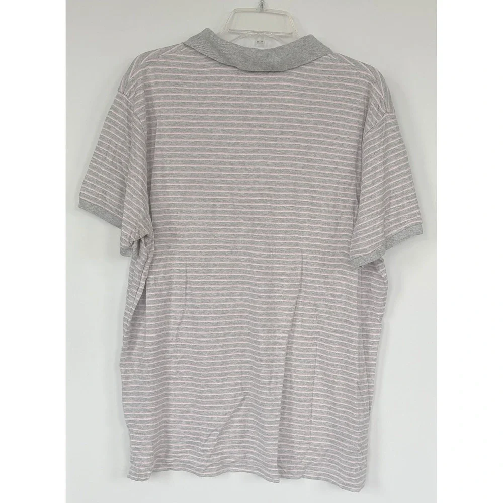 Polo Ralph Lauren Mens XL Custom Fit Gray Pink Striped Short Sleeve Polo Shirt